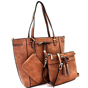 Tassel Bow Accent 3 in 1 Tote Value SET  MH-EW3003