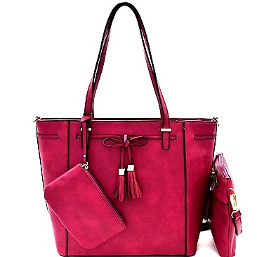 Tassel Bow Accent 3 in 1 Tote Value SET  MH-EW3003