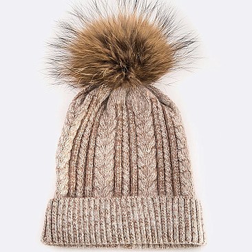 Raccoon Fur PomPom Angora Knit Beanie