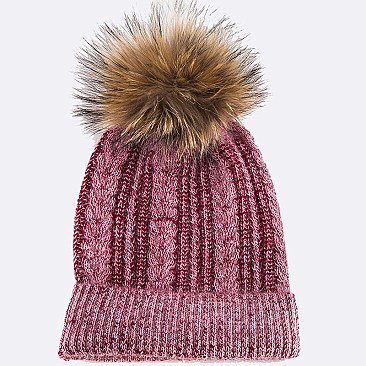 Raccoon Fur PomPom Angora Knit Beanie