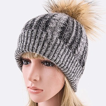 Raccoon Fur PomPom Angora Knit Beanie