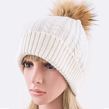 Raccoon Fur PomPom Angora Knit Beanie