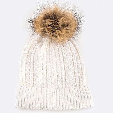 Raccoon Fur PomPom Angora Knit Beanie