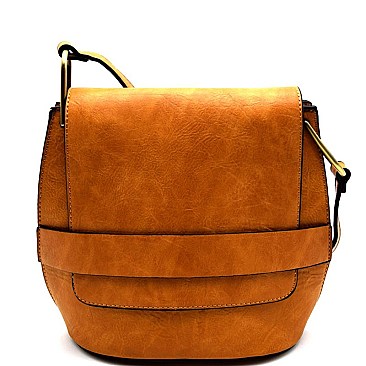 F0169-LP Belted Oval-Shaped Flap Shoulder Bag