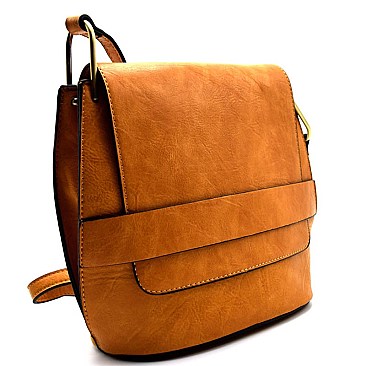 F0169-LP Belted Oval-Shaped Flap Shoulder Bag