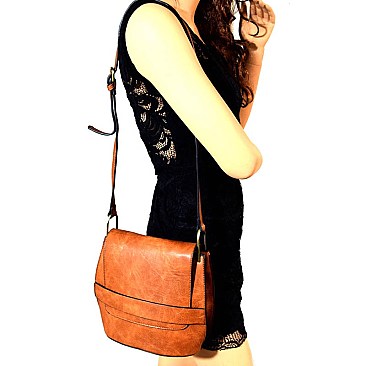 F0169-LP Belted Oval-Shaped Flap Shoulder Bag