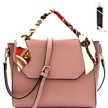 Scarf Wrap Handle Flap Satchel with Portable Charger MH-F0242C