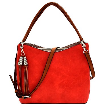 Trendy Tassel Accent Multi-Compartment Two-Tone Hobo MH-F0247
