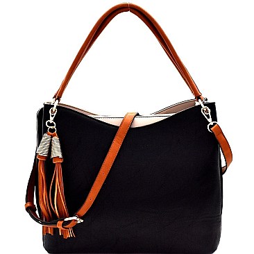 Trendy Tassel Accent Multi-Compartment Two-Tone Hobo MH-F0247