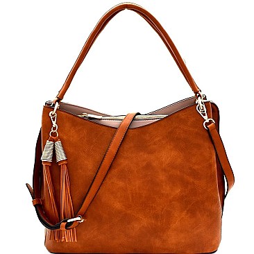 Trendy Tassel Accent Multi-Compartment Two-Tone Hobo MH-F0247