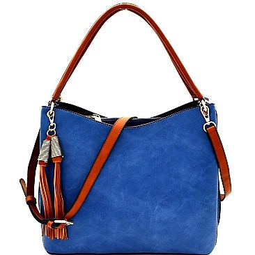Trendy Tassel Accent Multi-Compartment Two-Tone Hobo MH-F0247