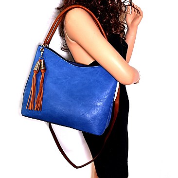 Trendy Tassel Accent Multi-Compartment Two-Tone Hobo MH-F0247
