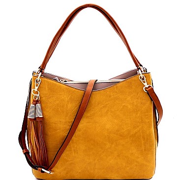 Trendy Tassel Accent Multi-Compartment Two-Tone Hobo MH-F0247