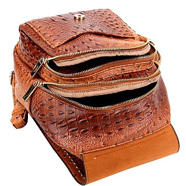 Ostrich Embossed Multi Compartment Backpack Wallet SET MH-F0265W