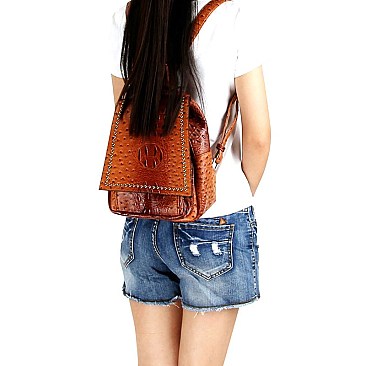 Ostrich Embossed Multi Compartment Backpack Wallet SET MH-F0265W
