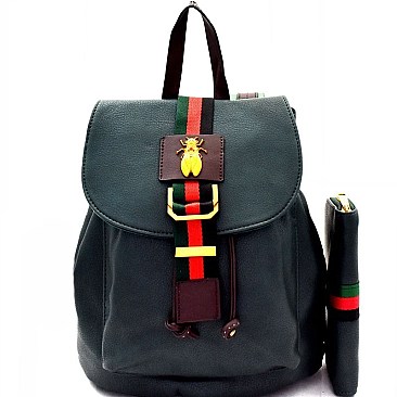Color Block Striped Fashion Backpack Wallet SET Mh-F0272W