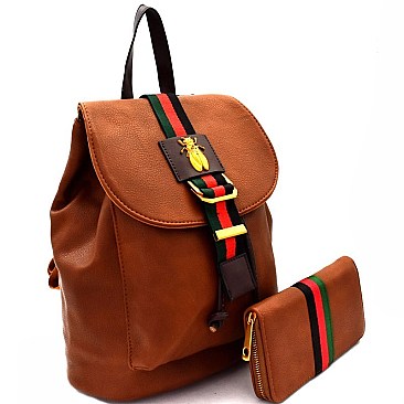 Color Block Striped Fashion Backpack Wallet SET Mh-F0272W