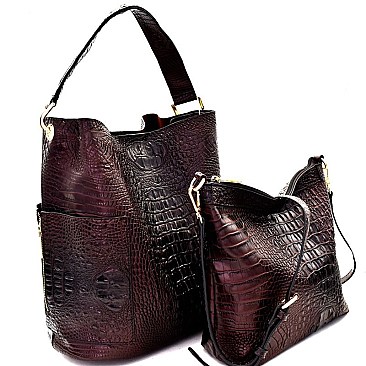 Crocodile Embossed Side Pocket 2 in 1 Tall Hobo MH-F0283