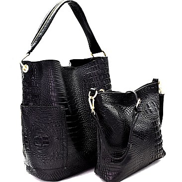 Crocodile Embossed Side Pocket 2 in 1 Tall Hobo MH-F0283