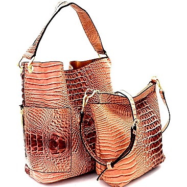 Crocodile Embossed Side Pocket 2 in 1 Tall Hobo MH-F0283