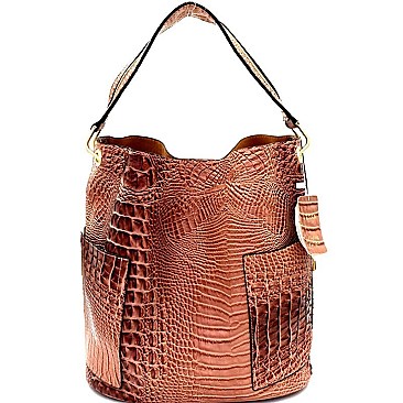 Crocodile Embossed Side Pocket 2 in 1 Tall Hobo MH-F0283