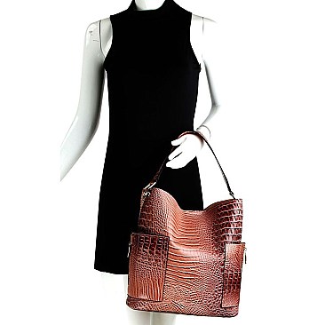 Crocodile Embossed Side Pocket 2 in 1 Tall Hobo MH-F0283