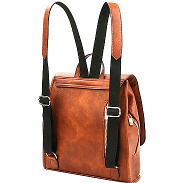 Buckle Accent Flap Fashion Backpack MH-F0284