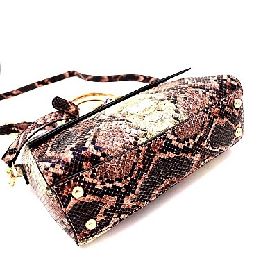 SNAKE PRINT BEE CHARM FLAP SATCHEL