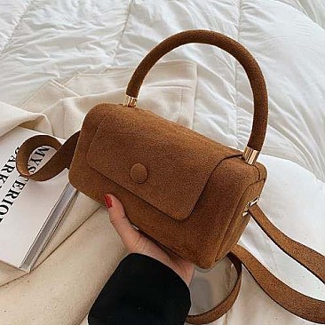 Fancy Felt-suede Boxy Satchel -Crossbody