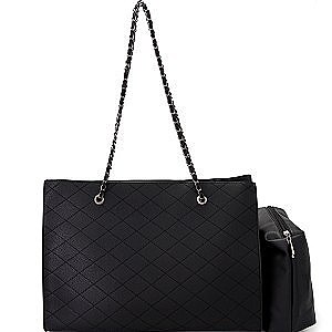 Quilted Chain Strap Shoulder Bag 2Pc Set