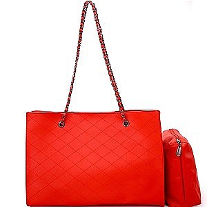 Quilted Chain Strap Shoulder Bag 2Pc Set