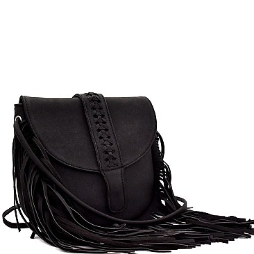 Braid Accent Felt-Suede Fringed Flap Cross Body MH-F8500