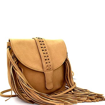 Braid Accent Felt-Suede Fringed Flap Cross Body MH-F8500