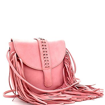 Braid Accent Felt-Suede Fringed Flap Cross Body MH-F8500
