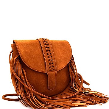 Braid Accent Felt-Suede Fringed Flap Cross Body MH-F8500