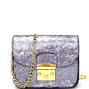 F9024-LP Hardware Accent Glitter Flap Cross Body