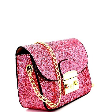 F9024-LP Hardware Accent Glitter Flap Cross Body