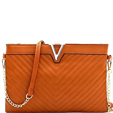 F9029-LP V-Shape Hardware Accent Chevron Quilted Clutch Cross Body
