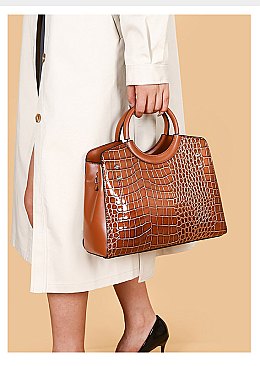 Crocodile Patent Circle Handle Satchel