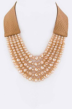 Posh Multi-Layer Beads Leather Back Necklace LA-N5977