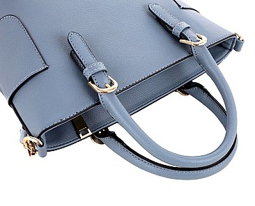 Fashionable Side Pocket Accent Belted 2-Way Medium Satchel MH-FC19123