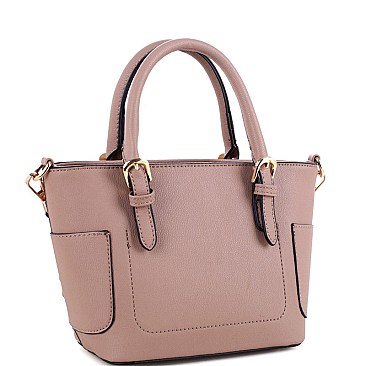 Fashionable Side Pocket Accent Belted 2-Way Medium Satchel MH-FC19123