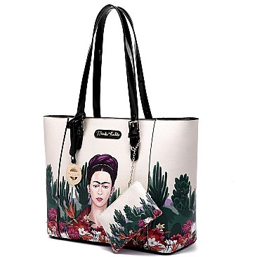 2 IN 1 FRIDA KAHLO CACTUS SERIES SHOPPER TOTE