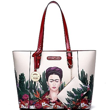 2 IN 1 FRIDA KAHLO CACTUS SERIES SHOPPER TOTE