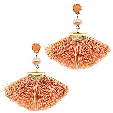 FE2396-LP Bead Metal Texture Tassel Post Earring