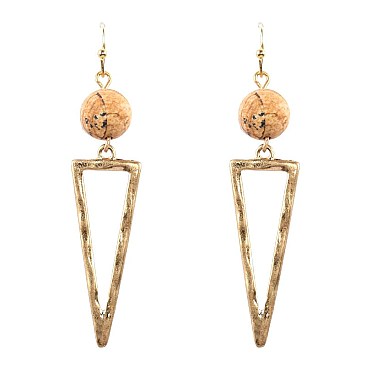 FE2815-LP Metal Thread Fishhook Hammered Cut-out Triangle Earring