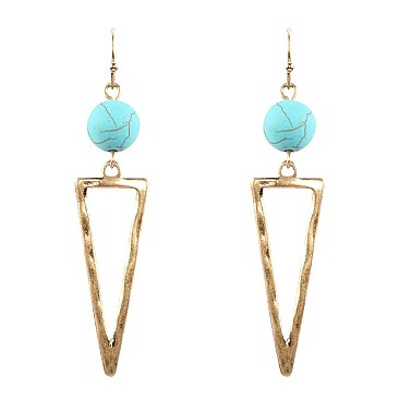 FE2815-LP Metal Thread Fishhook Hammered Cut-out Triangle Earring