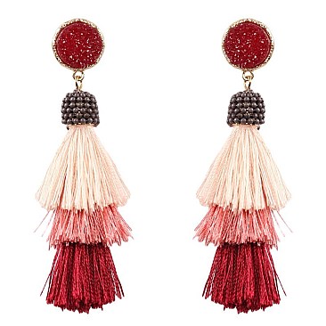 FE2861-LP Thread Tassel Druzy Post Round Earring
