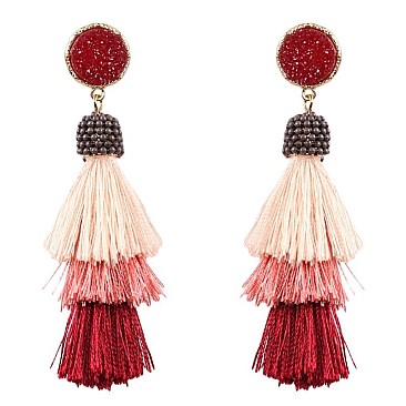 FE2861-LP Thread Tassel Druzy Post Round Earring