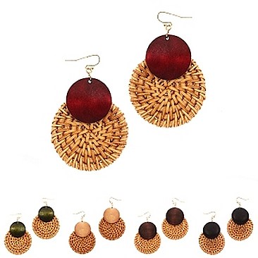 Chic Wood Accent Round Straw Earring MH-FE3665